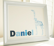 Style: Giraffe with child's name blue print 